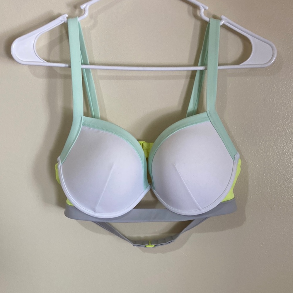 Victoria’s Secret bikini top -white, teal, grey and neon yellow